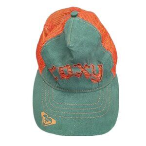Roxy Girls Trucker Hat 8-16 Green Suede & Orange Mesh Snapback Cap